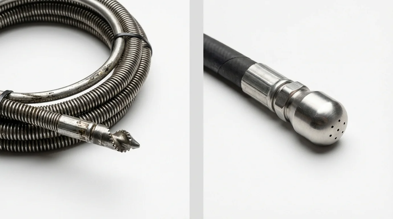 Drain snake cable and hydro jetting nozzle used for drain cleaning in Healdton, OK