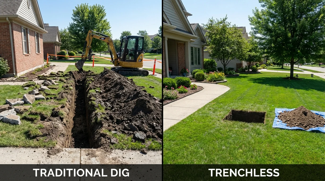 Trenchless sewer repair with minimal yard damage versus traditional excavation in Healdton, OK